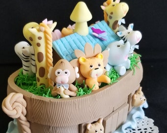 Noah's Ark Cake Topper, Noah's Ark Birthday, Noahs Ark Nursery Decoration, Noahs Ark with Animals, Noah's Ark Birthday Party, Baby Noahs Ark