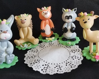 Woodland Cake Topper, Forest Animals, Baby Animals, Forest Cake Topper, Pink Mushroom, Forest Baby Animals, Woodland Set, Animals