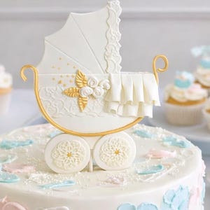 Adorno para tarta de carruaje, decoración para tarta de cochecito de bebé, decoración para tarta de baby shower, decoración para tarta de bautizo, decoración para tarta de bebé, baby shower de princesa