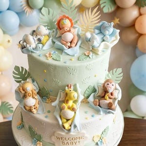 Jungle Baby Shower, Safari Decoration, Cake Baby Animals, Safri Baby Shower, Jungle Animals Picks, Safari Baby Shower, Jungle Decorations image 1