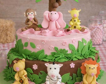 Party Animals Cake Topper Safari Cake Animal Decoration Giraffe Cake Topper Safari Wild One Cake Decor Elephant Cake Topper Safari Cake Mash