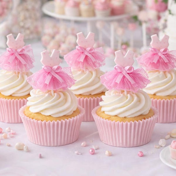 Cupcake de tutú de bailarina, bailarina bebé, adorno para cupcake de tutú para fiesta, decoración de princesa, primer cumpleaños de niña, decoración de tutús para baby shower