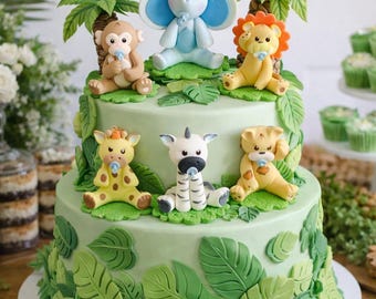 Jungle Favor, 7 Jungle Animals Cake Topper, Baby Jungle Cake Topper, Baby Shower Cake Topper, Baby Animal Favor, Jungle Birthday Decorations