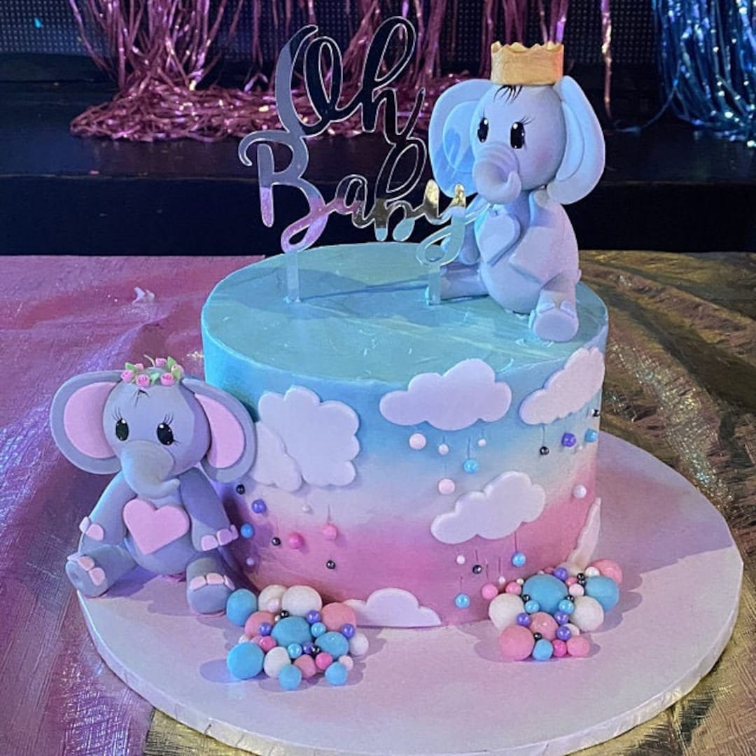 Cake Topper Baby Shower Cake Elephant Theme Blue Elephant Cake