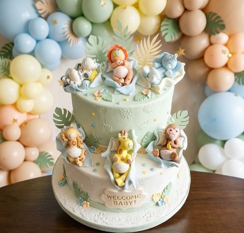 Jungle Baby Shower, Safari Decoration, Cake Baby Animals, Safri Baby Shower, Jungle Animals Picks, Safari Baby Shower, Jungle Decorations image 1