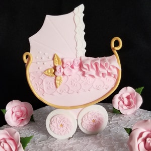 Baby Girl Cake Topper, Blue Carriage Topper, Baby Shower Centerpiece, Baby Shower Cake, White Baby Carriage, Stroller Cake Topper, Baby Girl