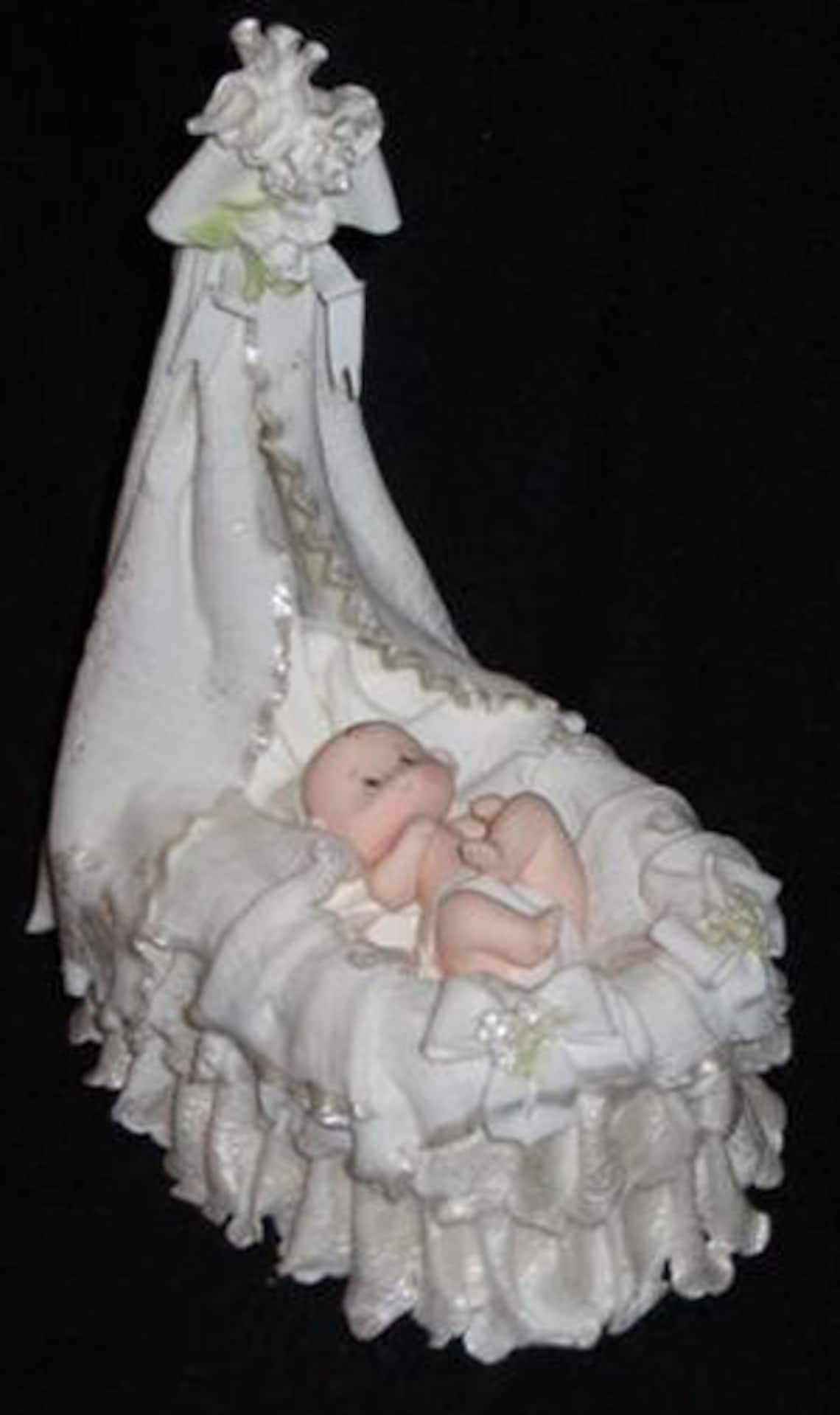 Baby Shower Cake Topper, Cake Ruffled Bassinet, Baby Baptism Topper ...