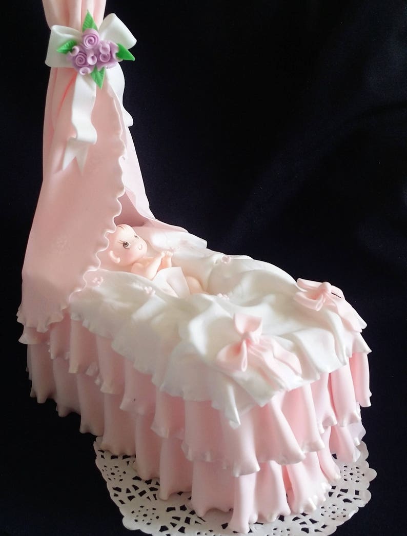 Baby Shower Cake Topper, Cake Ruffled Bassinet, Baby Baptism Topper ...