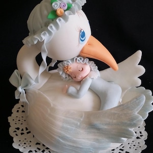Storch Cake Topper, Storch für Kuchen, Pink StorkTopper, Babyparty-Storch mit Baby, Storch Herzstück, Storch Favor, Storch Figur Pink Weiß