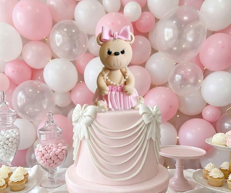 Baby Bear Cake Topper, Teddy Bear Baby Shower, Pink Bear Cake Topper ...