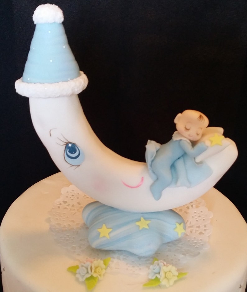 BABY SHOWER Cake Topper Moon Baby Shower Baby Sleeping over Moon Baby Shower Moon Decorations Baby Shower DecorationBoys Baby