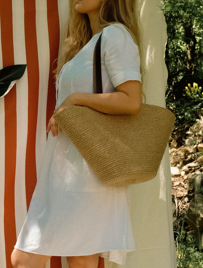 Straw Beach Basket Bag, Moroccan Basket Bag, Raffia Basket Bag, Jute Rope Bag, French Straw Market Beach Bag, Gift for Her image 2