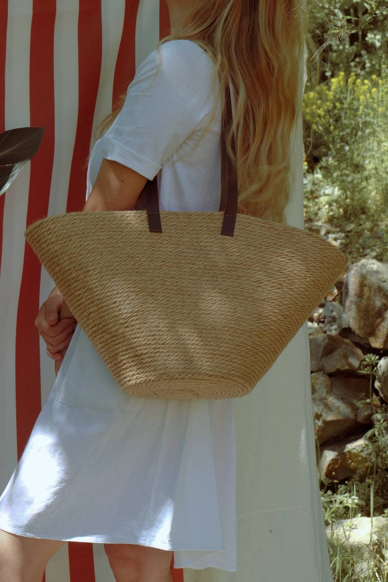 Straw Beach Basket Bag Straw French Basket Bag Leather Etsy