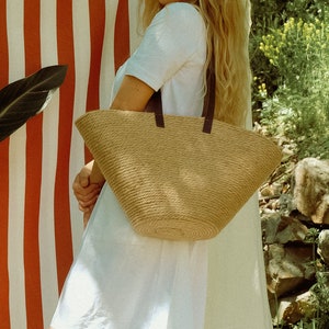 Straw Beach Basket Bag, Moroccan Basket Bag, Raffia Basket Bag, Jute Rope Bag, French Straw Market Beach Bag, Gift for Her image 3