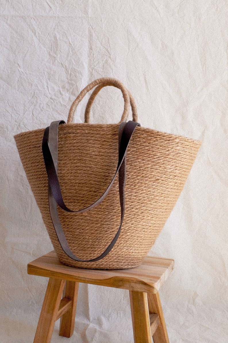 Straw Beach Basket Bag French Market Basket Bag Leather Etsy