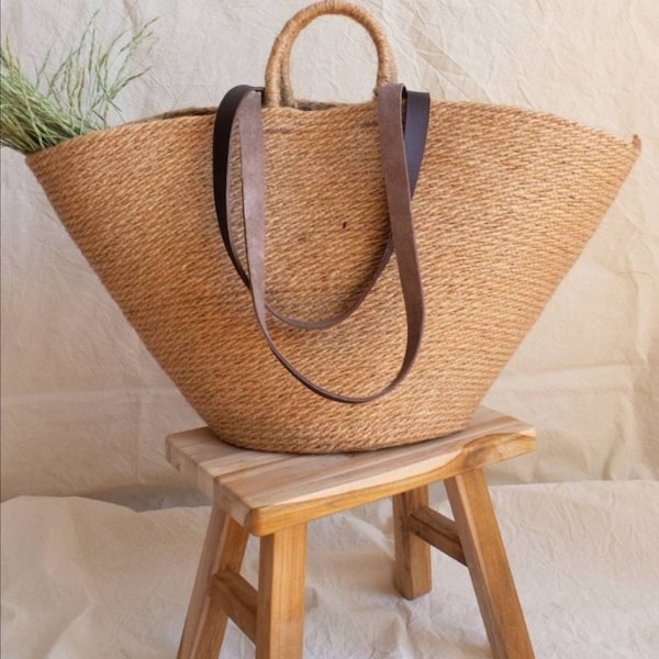 Straw Beach Basket Bag, Moroccan Basket Bag, Raffia Basket Bag, Jute Rope Bag, French Straw Market Beach Bag, Gift for Her