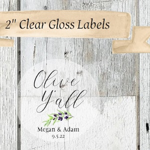 Olive Oil Wedding Favor Labels: Clear Glossy Stickers