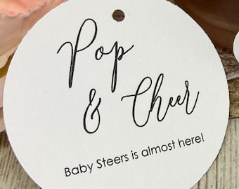 Baby Shower Favor Tags, Pop & Cheer Tags, Champagne Favor Tags, Pop Open Cheer Favor Tags, Gold Foil Tags