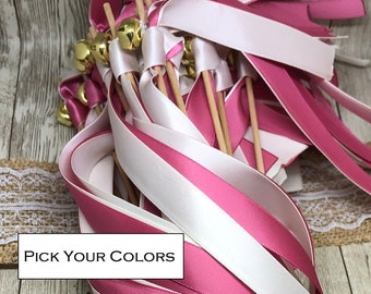 300 Wedding Ribbon Wands, Wedding Send Off, Pick Your Ribbon Colors, With or Without Bell