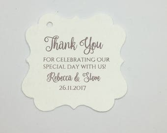 2 inch Personalized Wedding Favor Tags, Various Card Stock and Foil Print Options