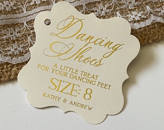 Personalized Dancing Shoes Gold Foil Favor Tags - 2" Wedding Flip Flop Tags