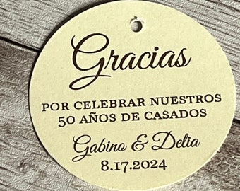 Spanish Wedding Anniversary Favor Tags: 2" Gold Foil Etiquetas