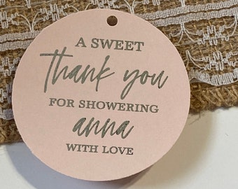 Pick Your Colors-Personalized Bridal Shower Favor Tags, Baby Shower Favor Tags, Gold Foil Tags, Thank You For Showering With Love Favor Tags