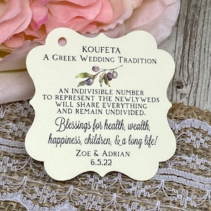 Pick your Cardstock-Wedding Favor Tags, Bombonieres Koufeta Favor Tags, Olive Bombonieres Tags, Greek Wedding Tradition, Almond favor Tags