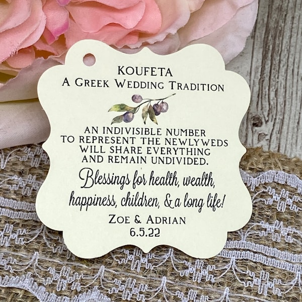 Pick your Cardstock-Wedding Favor Tags, Bombonieres Koufeta Favor Tags, Olive Bombonieres Tags, Greek Wedding Tradition, Almond favor Tags