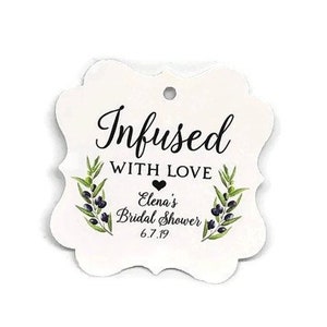 Olive Oil Bridal Shower Favor Tags: Infused with Love, 2&quot; Round