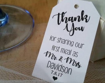 Small 2.3" x  1.4" Thank You Sharing First Meal As Mr Mrs, Wedding Favor Thank You Hang Tags Napkin Cutlery Tags Wedding Tags