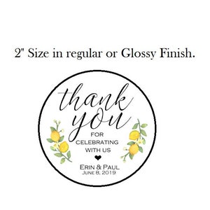 2&quot; Round Matte or Glossy Finish Wedding Favor Labels, Thank You Lemon Limoncello Favor Labels, Glossy Shiny Labels, Thank You Favor Stickers