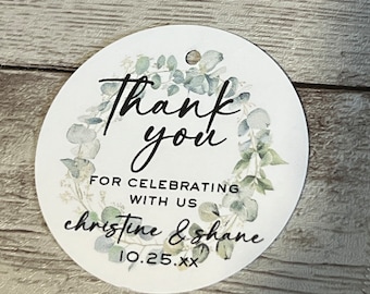 Personalized Wedding Favor Tags: Eucalyptus Theme, Greenery Country, 2" Round