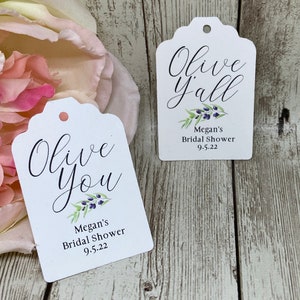 Pick Your Card Stock-Bridal Shower Favor Tags, Olive You Y&#39;all Favor Tags, Olive Oil Favor Tags, Gold Foil Tags, Thank You Favor Tags
