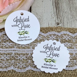 Infused With Love Favor Tags: Bridal Shower Olive Oil Design, 1.5" Size