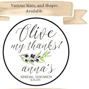 Olive Oil Bridal Shower Favor Stickers: Thank You Labels