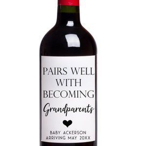 Set of Personalized Wine Bottle Labels, Baby Announcement Labels, Personalized Wine Labels, Pairs well Grandparents, Pregnancy Announcement