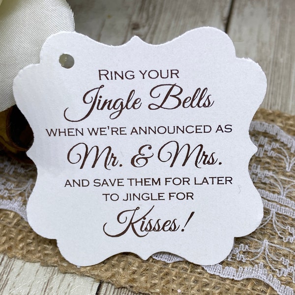 Wedding Favor Tags, Wedding Jingle Bells Tags, Jingle For Kisses Favor Tags, Gold Foil Tags, Pick Your Colors, Wedding Noise Maker Tags