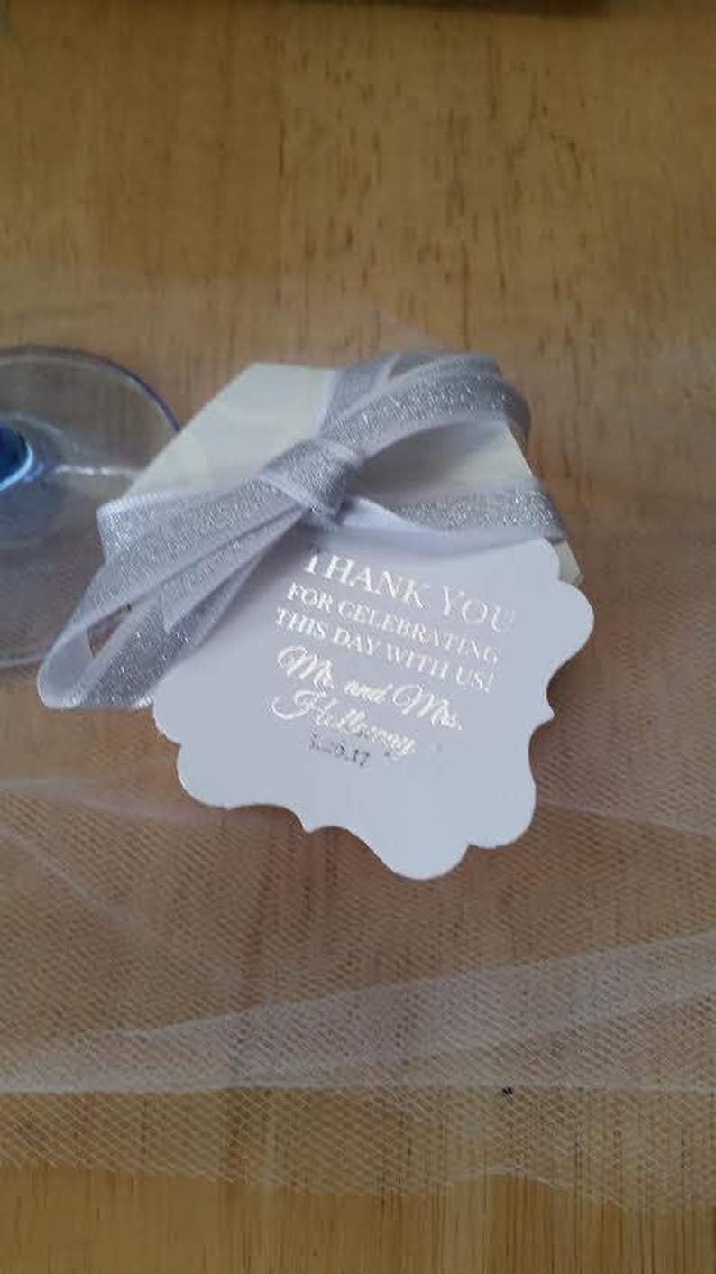 2 Wedding Favor Tags, Wedding Tags, Foil Wedding Tags, Silver Foil Tags, Thank You Celebrating With Us Favor Tags image 1