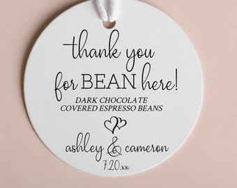Personalized Wedding Favor Tags: Chocolate Espresso Bean Theme, 2" Round
