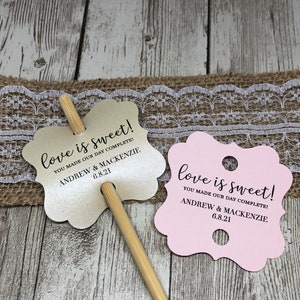 Favor Tags for Cake Pops, Wedding Cake Pop Favor Tags, Silver Gold Rose Gold Blush Shimmer, Wedding Favor Tags, Caramel Apple Favor Tags