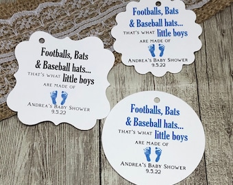 2" Baby Boy Shower Favor Tags: Sports Theme