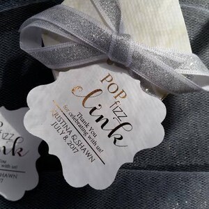 2&quot; PERSONALIZED Rose Gold Pop Fizz Clink Champagne Wedding Favor Tags  Birthday Anniversary Bridal Baby Shower Silver Gold Foil Tags