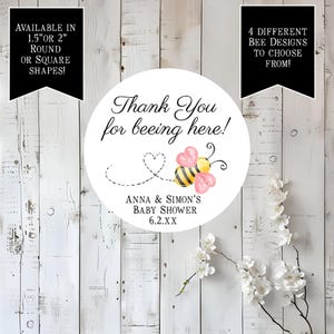Honey Bee Baby Shower Stickers: Honey Jar Thank You Favor Labels, Various Sizes