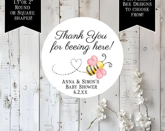 Honey Bee Baby Shower Stickers: Honey Jar Thank You Favor Labels, Various Sizes
