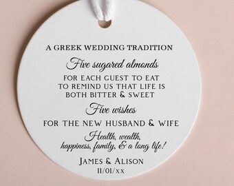Personalized Wedding Favor Tags: Sugared Almond Verse, Greek Tradition, 2" Size