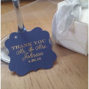 2&quot; Thank You Favor Tags, Wedding Favor Tags, Wedding Tags, Gold Foil Tags, Navy Gold Foil Tags, Foil Wedding Print Tags