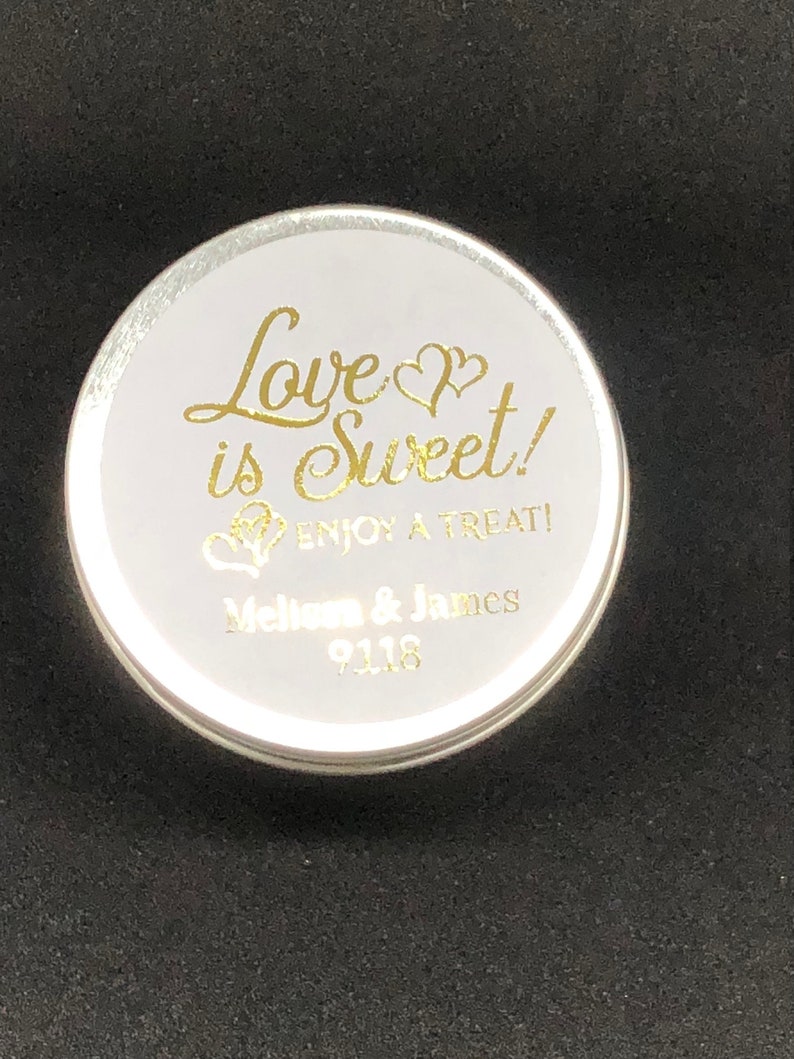 2 Round Gold Foil Labels Stickers Foil Stickers Love is Sweet Real Foil Wedding Labels Real Foil Labels Blue Rose Gold Silver Pink Teal image 3