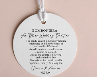 Almond Favor Tags: An Italian Wedding Tradition Bomboniera Verse, 2 Inch