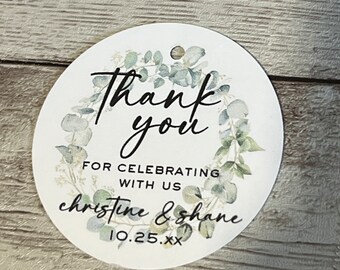 Personalized Eucalyptus Wedding Favor Tags: Thank You Tags, 2" Round